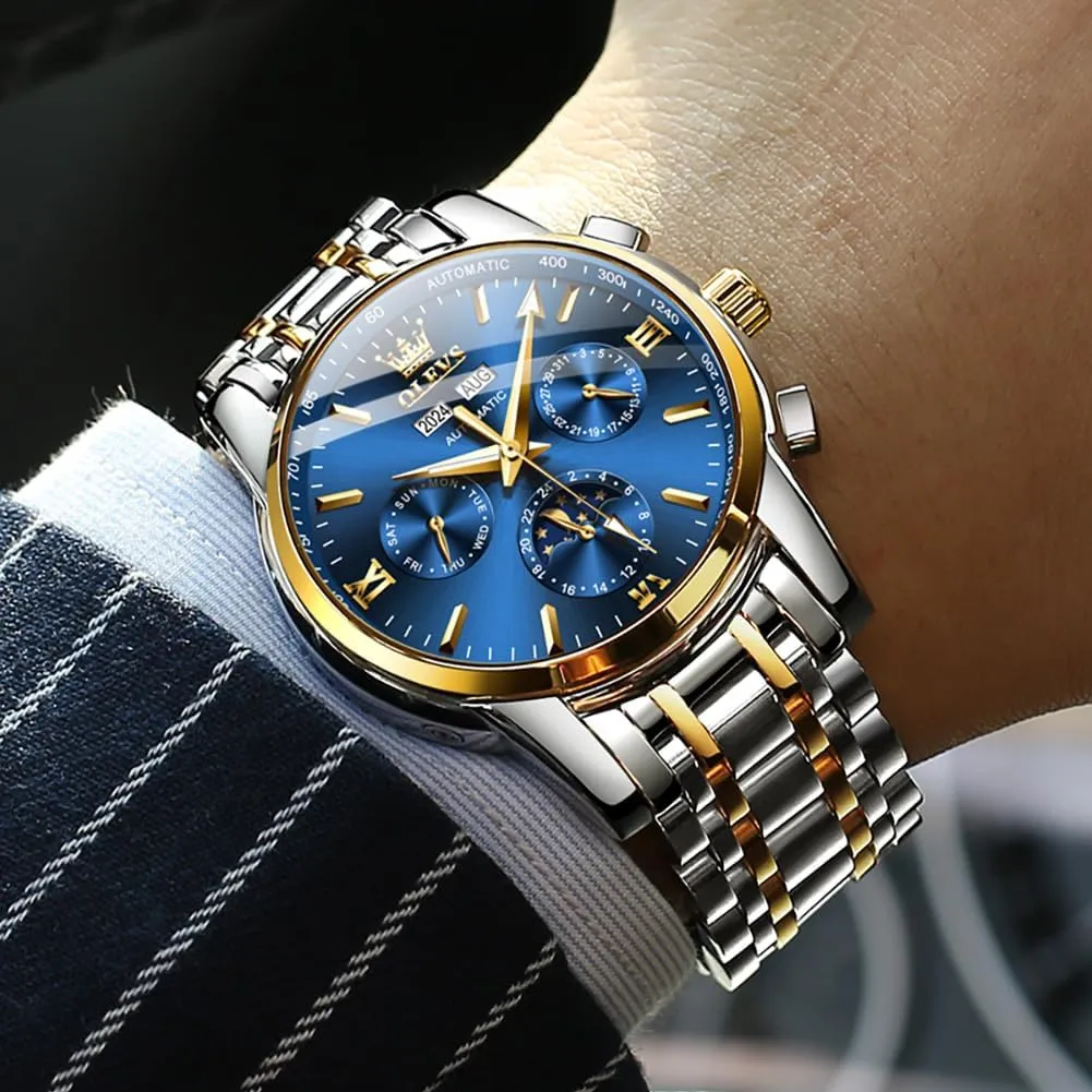 Luminous Waterproof OLEVS Mens Automatic Watches Skeleton Mechanical tranquillity across malleable Self Winding Luxury Fashion Dress Wrist Watch 