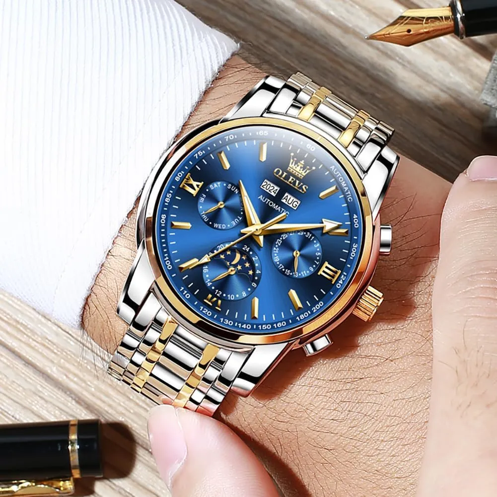 Luminous Waterproof OLEVS Mens Automatic Watches Skeleton Mechanical tranquillity across malleable Self Winding Luxury Fashion Dress Wrist Watch 