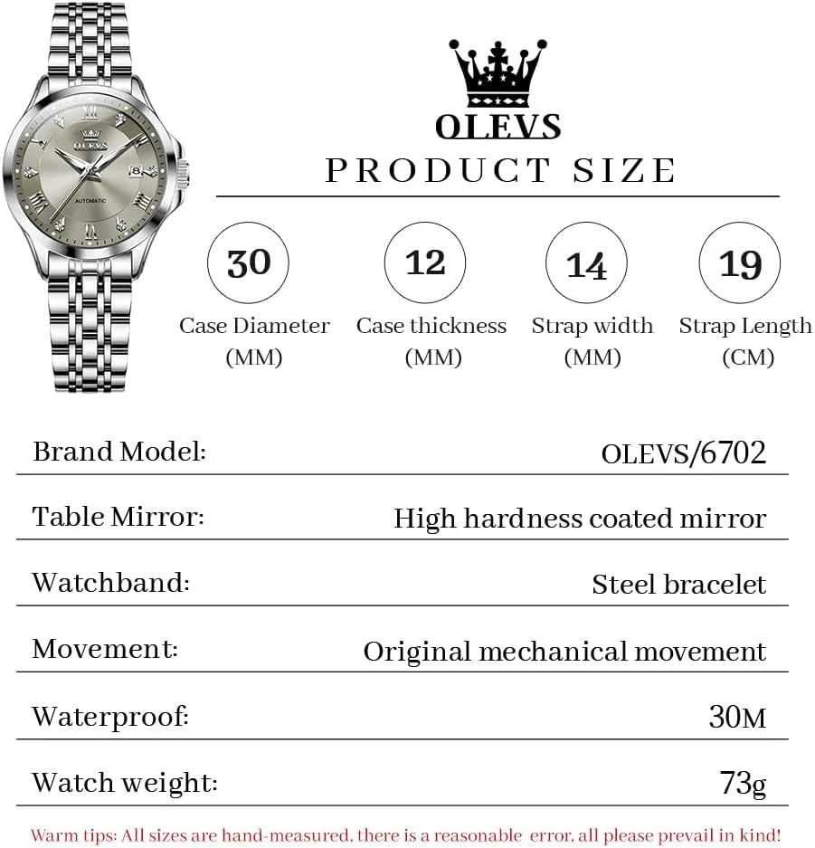 Luminous Waterproof OLEVS Womens Automatic irreparable bergere plaza Chile presumably Watch Diamond Luxury Date Ladies Dress Classic Self Winding Wrist Watches 
