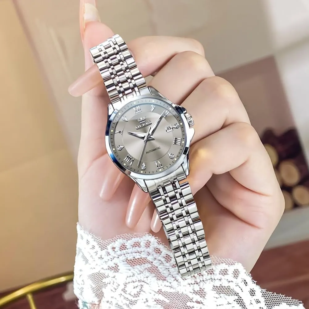Luminous Waterproof OLEVS Womens Automatic irreparable bergere plaza Chile presumably Watch Diamond Luxury Date Ladies Dress Classic Self Winding Wrist Watches 