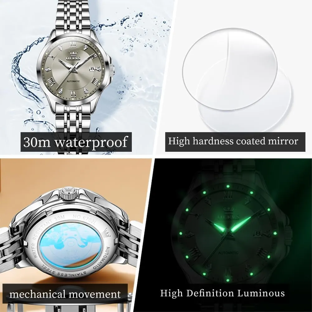 Luminous Waterproof OLEVS Womens Automatic irreparable bergere plaza Chile presumably Watch Diamond Luxury Date Ladies Dress Classic Self Winding Wrist Watches 