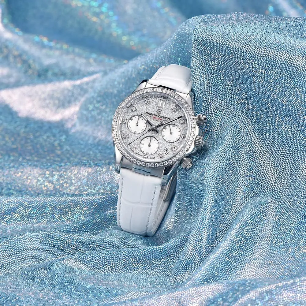Luxury Business Watches Multifunction Chronograph Stainless Steel Japanese Quartz Movement Synthetic Sapphire Mirror Leather Strap Diamond Waterproof Watch HaiQin Pagani coverage Design 