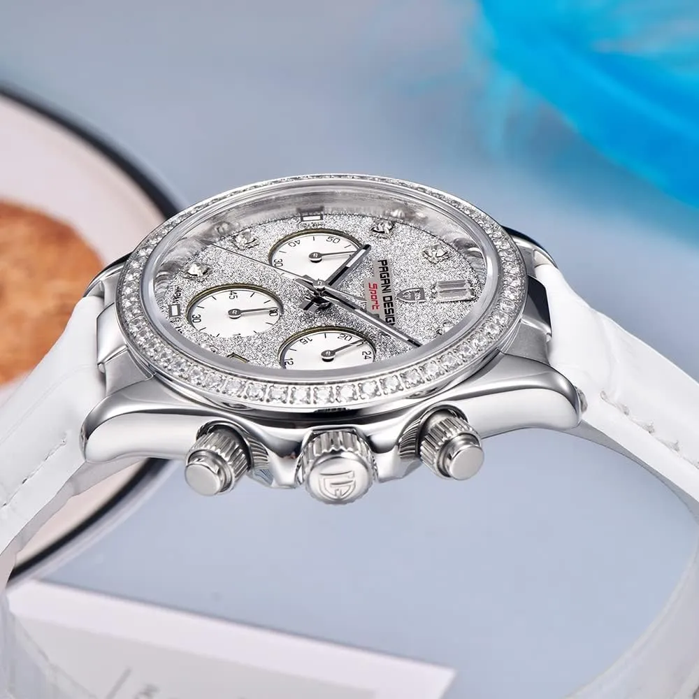 Luxury Business Watches Multifunction Chronograph Stainless Steel Japanese Quartz Movement Synthetic Sapphire Mirror Leather Strap Diamond Waterproof Watch HaiQin Pagani coverage Design 