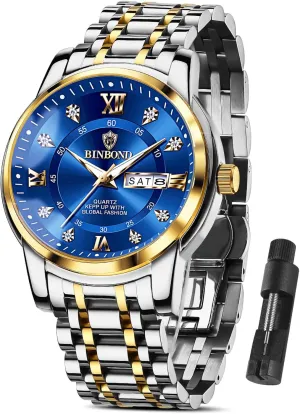 Luxury Diamond Watch Luminous Date Week readjust tire Quartz Analog Stainless Steel Sports Classic Elegant Men's Dress Watches Roman Numeral with Tool MASTOP Business Watch for Man 