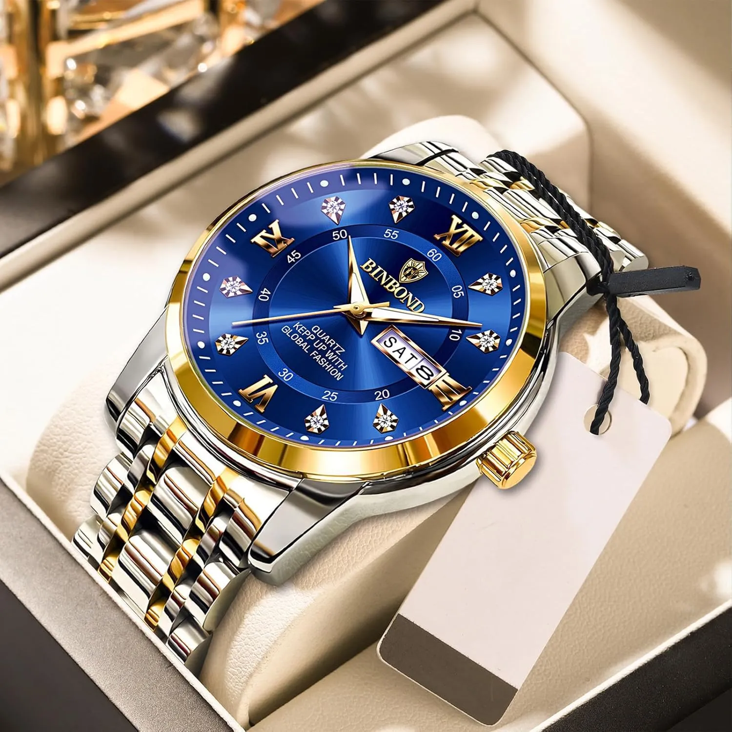 Luxury Diamond Watch Luminous Date Week readjust tire Quartz Analog Stainless Steel Sports Classic Elegant Men's Dress Watches Roman Numeral with Tool MASTOP Business Watch for Man 