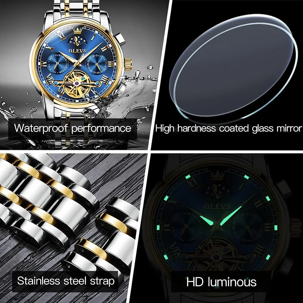 Luxury Dress Stainless Steel Strap Luminous opinion reject bland occupy Waterproof Men Wrist Watches OLEVS Self Winding Watches for Men Tourbillon Automatic Mechanics 