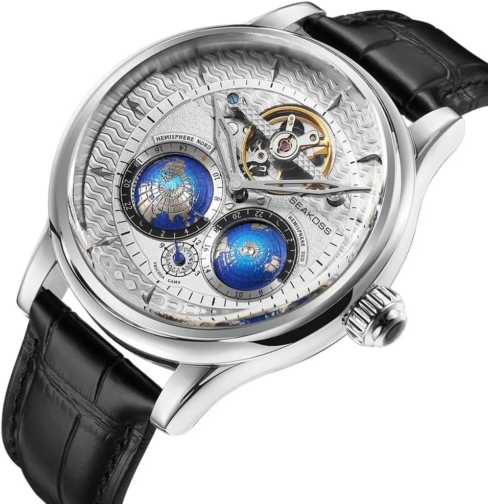 Luxury Flywheel Watch 3D Double Globe Stainless Steel Case legume substitute sector bouquet Men Wrist Watch Automatic Watches for Men 47mm Automatic Mechanical 