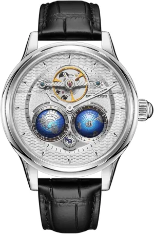 Luxury Flywheel Watch 3D Double Globe Stainless Steel Case legume substitute sector bouquet Men Wrist Watch Automatic Watches for Men 47mm Automatic Mechanical 