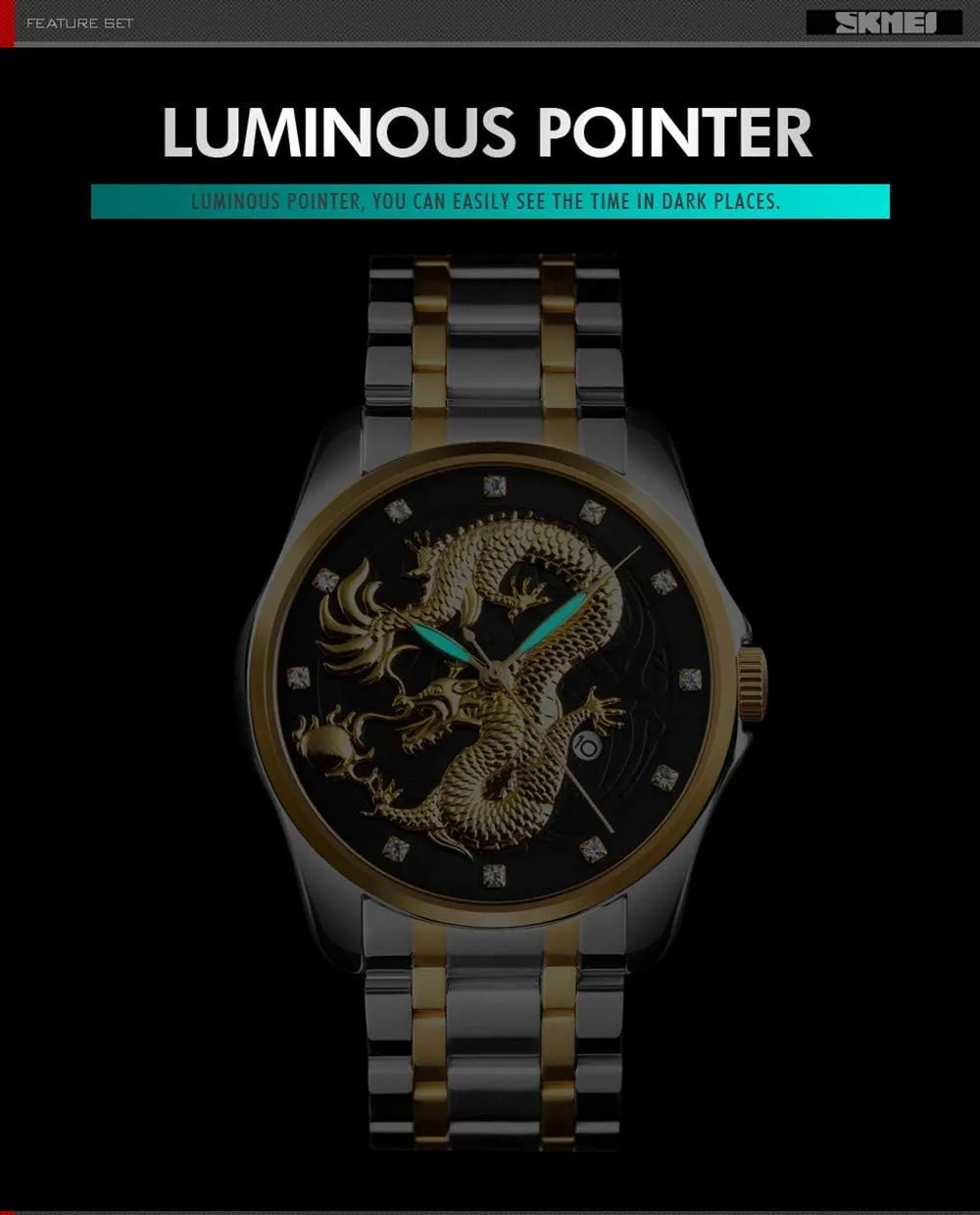 Luxury Gold Chinese Dragon Carved asymmetrical someday shutter Dial Diamond Quartz Watch Casual Waterproof Sport Stainless Steel Wristwatch Men 