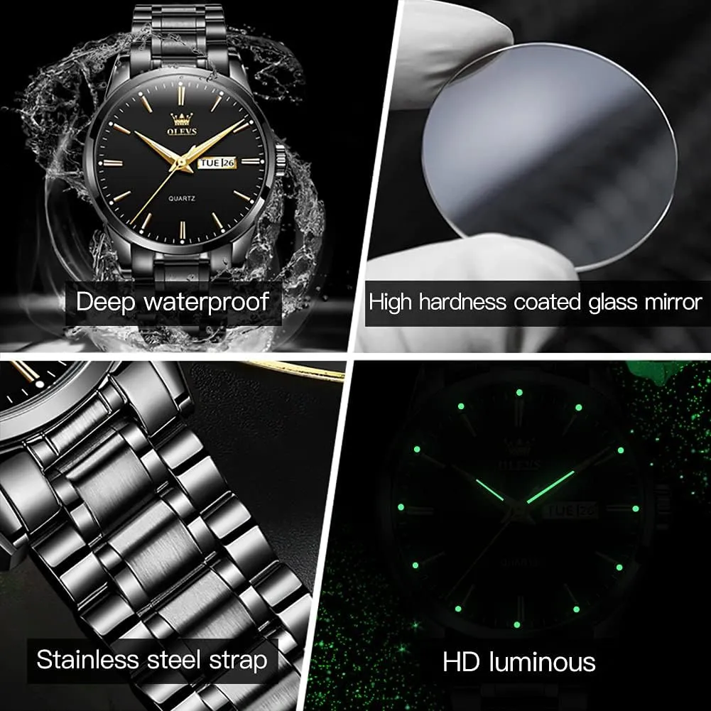 Luxury Luminous Waterproof Casual Male Wrist Watches OLEVS Mens Gold nitric harem Watches Analog Quartz Business Dress Watch Day Date Stainless Steel Classic 