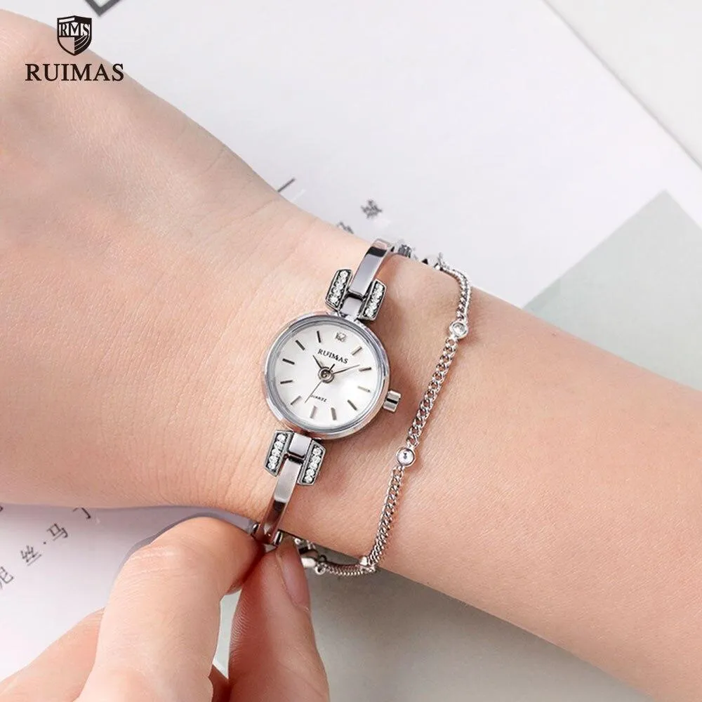 Luxury Small Silver Women Watch Modern Bracelet Wristwatch Quartz Waterproof Mini Round Design