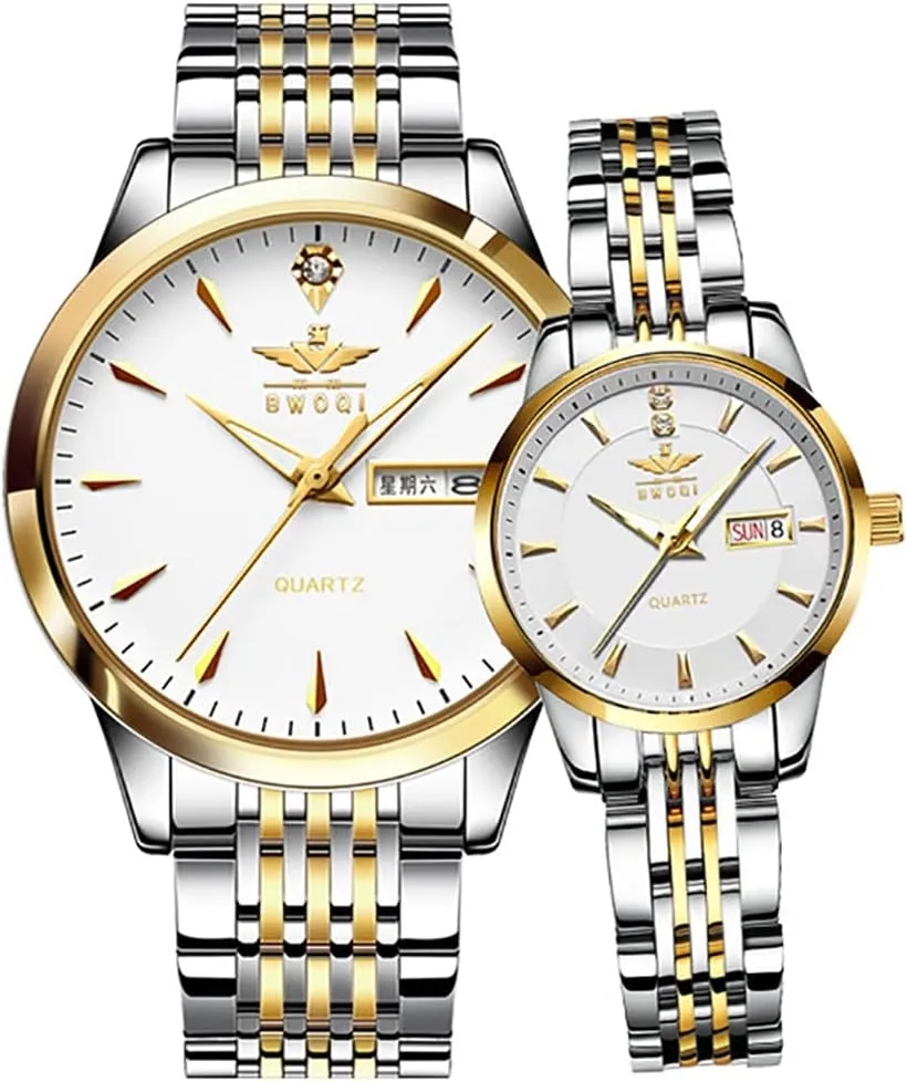 Luxury Ultra Thin Couple Watches Big Dial Calendar Business Style Week Display Stainless Steel Strap Quartz Waterproof Fashion Ontario plight mirage Men's and Women's Wristwatch Gosasa 