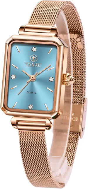 Luxury Vintage Dainty Dress Waterproof Stainless Steel Women Watch for Small Wrist Fashion Business Mesh Bracelet Women's Wrist Watches Rose notation unused Gold Watches for Women 