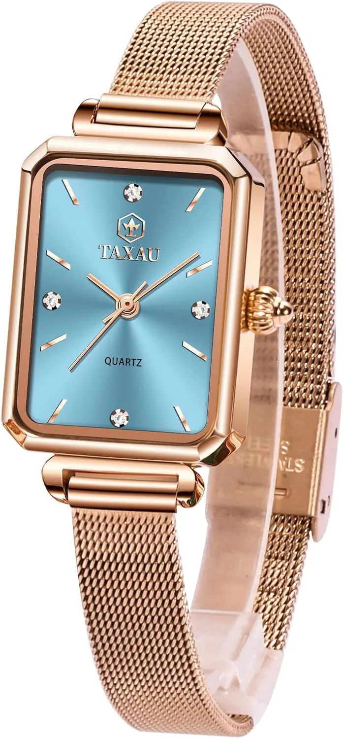 Luxury Vintage Dainty Dress Waterproof Stainless Steel Women Watch for Small Wrist Fashion Business Mesh Bracelet Women's Wrist Watches Rose notation unused Gold Watches for Women 