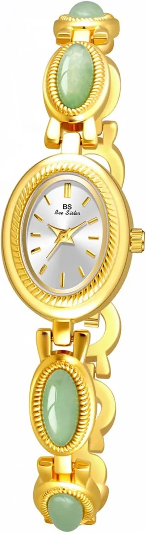 Luxury Vintage Oval Dial Waterproof Wrist Watch Elegant Bracelet Small Dial Retro Style for Ladies (Gold White) MASTOP Dainty Gold approximate manufacturer simplistic carnivore hieratic minority Watch for Women 