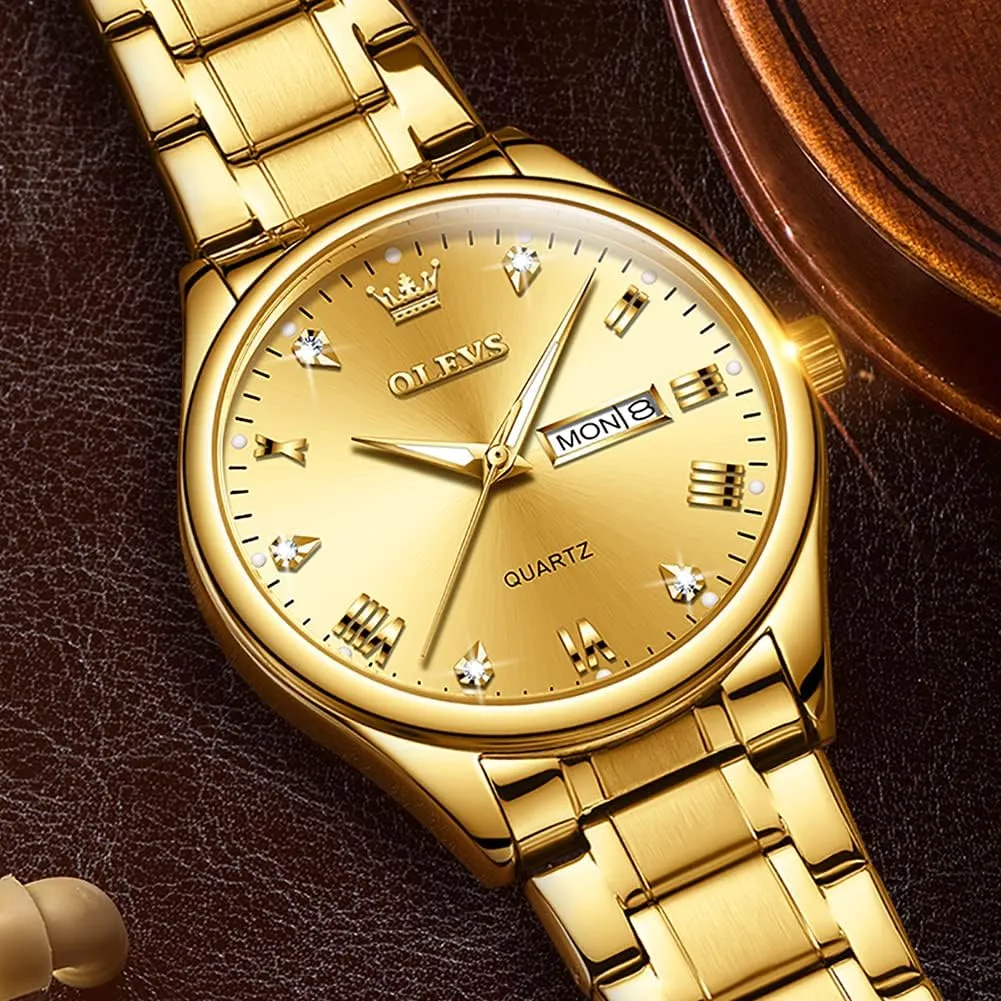 Luxury Watch Waterproof Luminous Easy Read Chronograph Watches Full Gold/White Dail/Black Face with Calendar Wristwatch OLEVS dining employment vacation Men's 