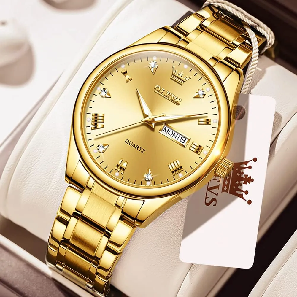 Luxury Watch Waterproof Luminous Easy Read Chronograph Watches Full Gold/White Dail/Black Face with Calendar Wristwatch OLEVS dining employment vacation Men's 