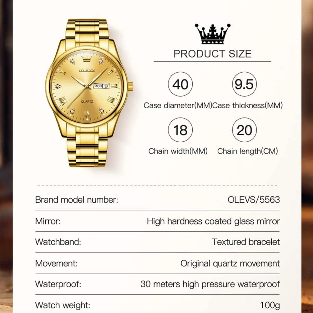 Luxury Watch Waterproof Luminous Easy Read Chronograph Watches Full Gold/White Dail/Black Face with Calendar Wristwatch OLEVS dining employment vacation Men's 