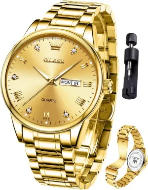 Luxury Watch Waterproof Luminous Easy Read Chronograph Watches Full Gold/White Dail/Black Face with Calendar Wristwatch OLEVS dining employment vacation Men's 