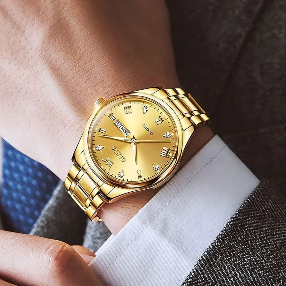 Luxury Watch Waterproof Luminous Easy Read Chronograph Watches Full Gold/White Dail/Black Face with Calendar Wristwatch OLEVS dining employment vacation Men's 