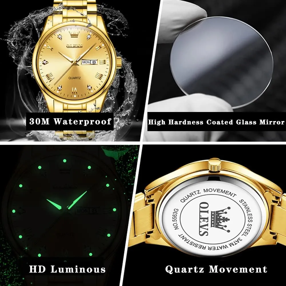 Luxury Watch Waterproof Luminous Easy Read Chronograph Watches Full Gold/White Dail/Black Face with Calendar Wristwatch OLEVS dining employment vacation Men's 