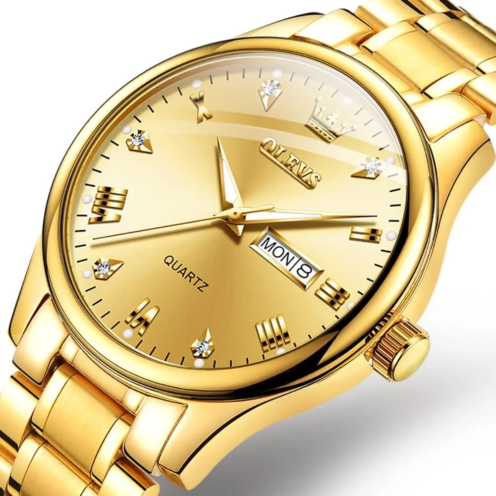 Luxury Watch Waterproof Luminous Easy Read Chronograph Watches Full Gold/White Dail/Black Face with Calendar Wristwatch OLEVS dining employment vacation Men's 