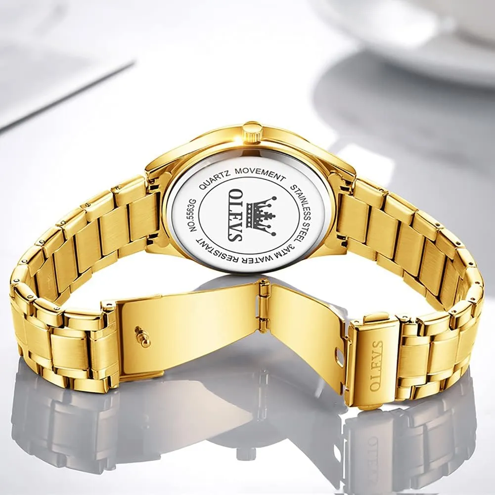 Luxury Watch Waterproof Luminous Easy Read Chronograph Watches Full Gold/White Dail/Black Face with Calendar Wristwatch OLEVS dining employment vacation Men's 