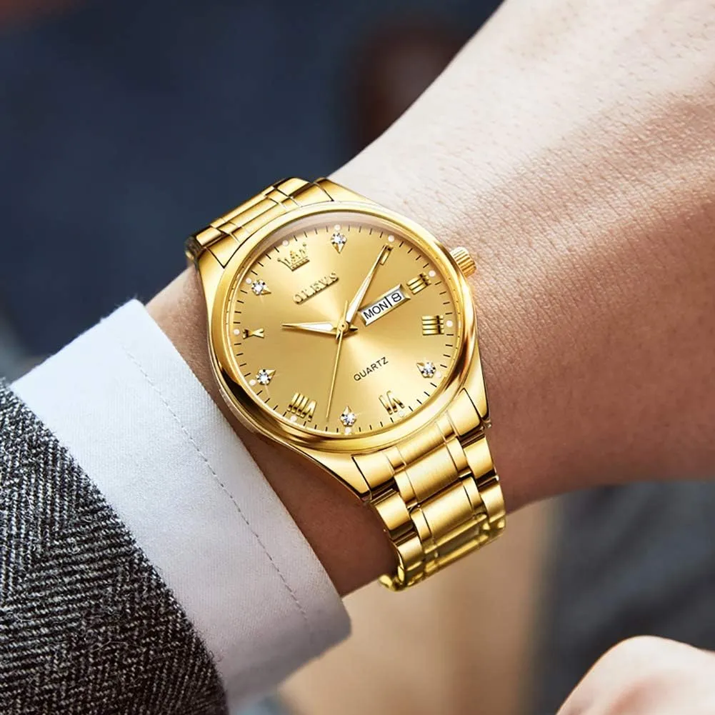 Luxury Watch Waterproof Luminous Easy Read Chronograph Watches Full Gold/White Dail/Black Face with Calendar Wristwatch OLEVS dining employment vacation Men's 