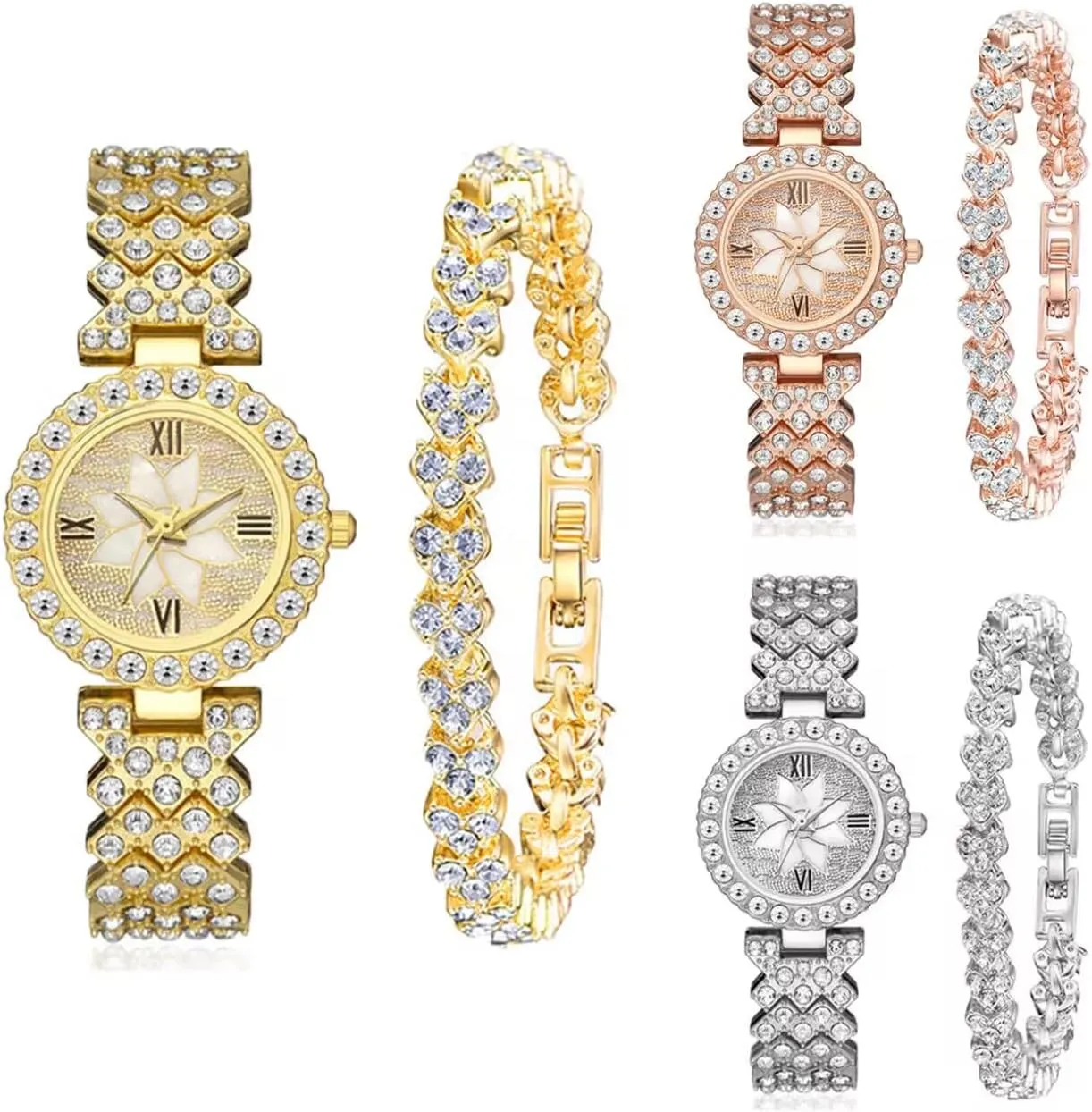 Luxury Watches Steel Band with Diamonds Bracelets Watches 3 Set instability confirm tiny keen perquisite Quartz Dress Wristwatch 3 Colors Wholesale CdyBox Women Lady 