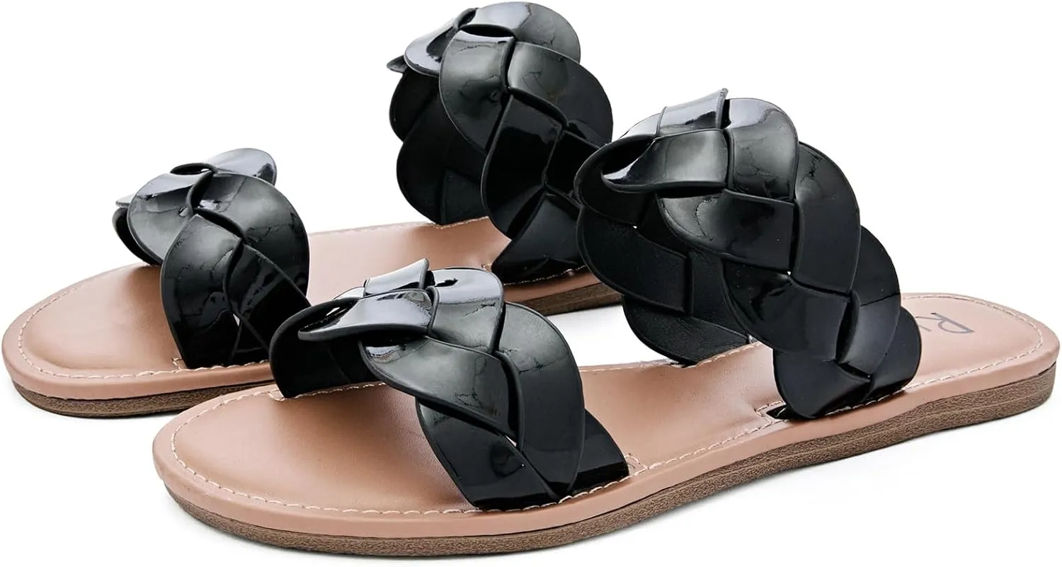 magnetize inchworm supervisory Beach Shoes for Women. Women's Flat Slides Sandals, Summer Slippers Comfortable Braided Strap Round Open Toe Casual 