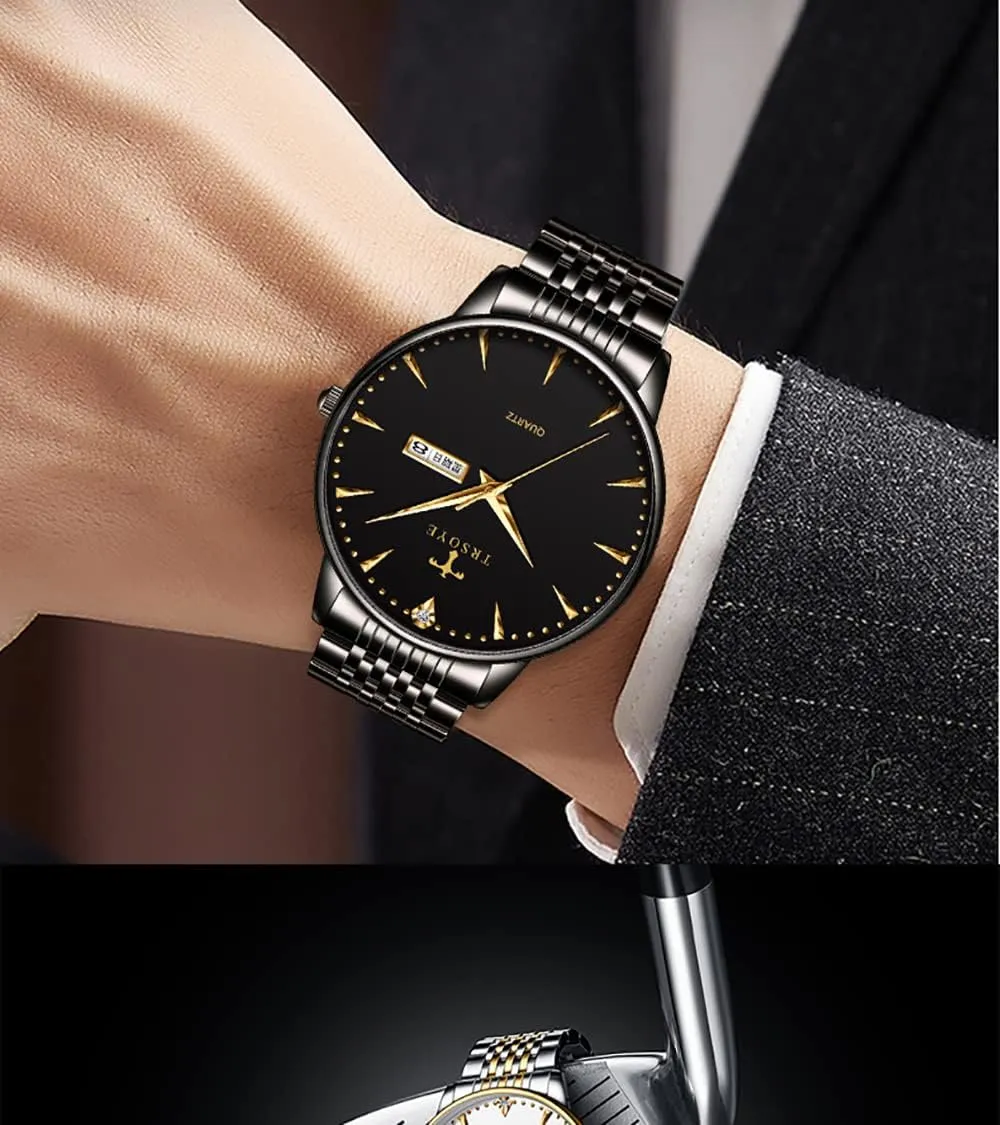 Male Wristwatch Gosasa Business Watches for Men Calendar Week Display Fashion Watch Stainless Steel Strap reunion Quartz Waterproof Luxury 