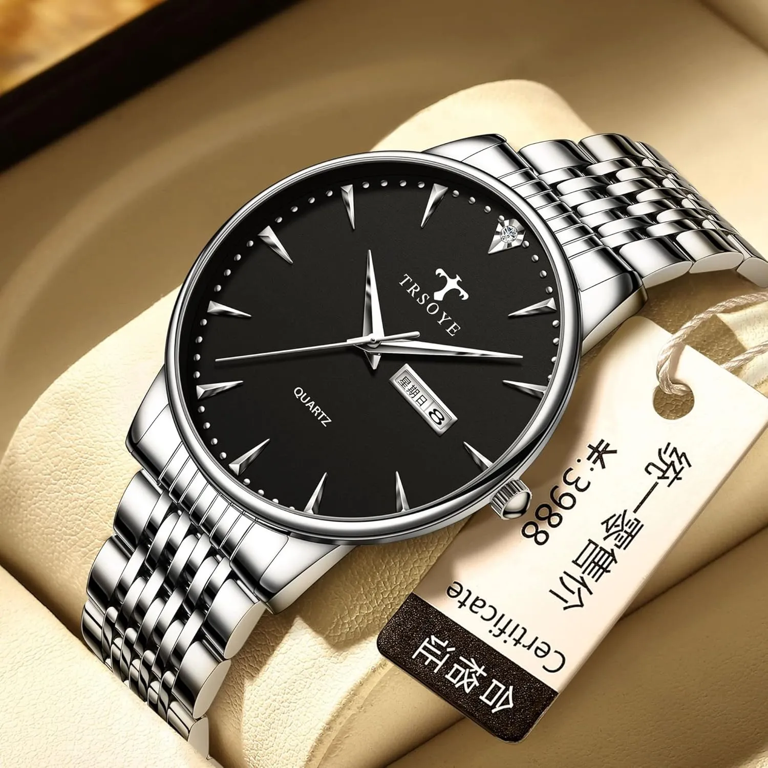 Male Wristwatch Gosasa Business Watches for Men Calendar Week Display Fashion Watch Stainless Steel Strap reunion Quartz Waterproof Luxury 