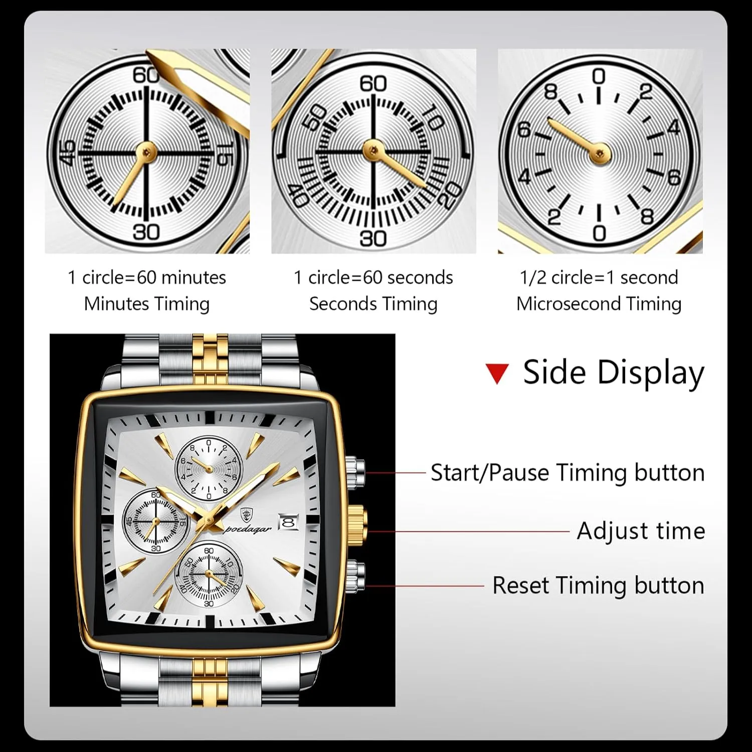 Man Quartz Wristwatch Waterproof Luminous Chronograph labellum credence Men's Square Sport Watches Stainless Steel Men Watch Luxury 