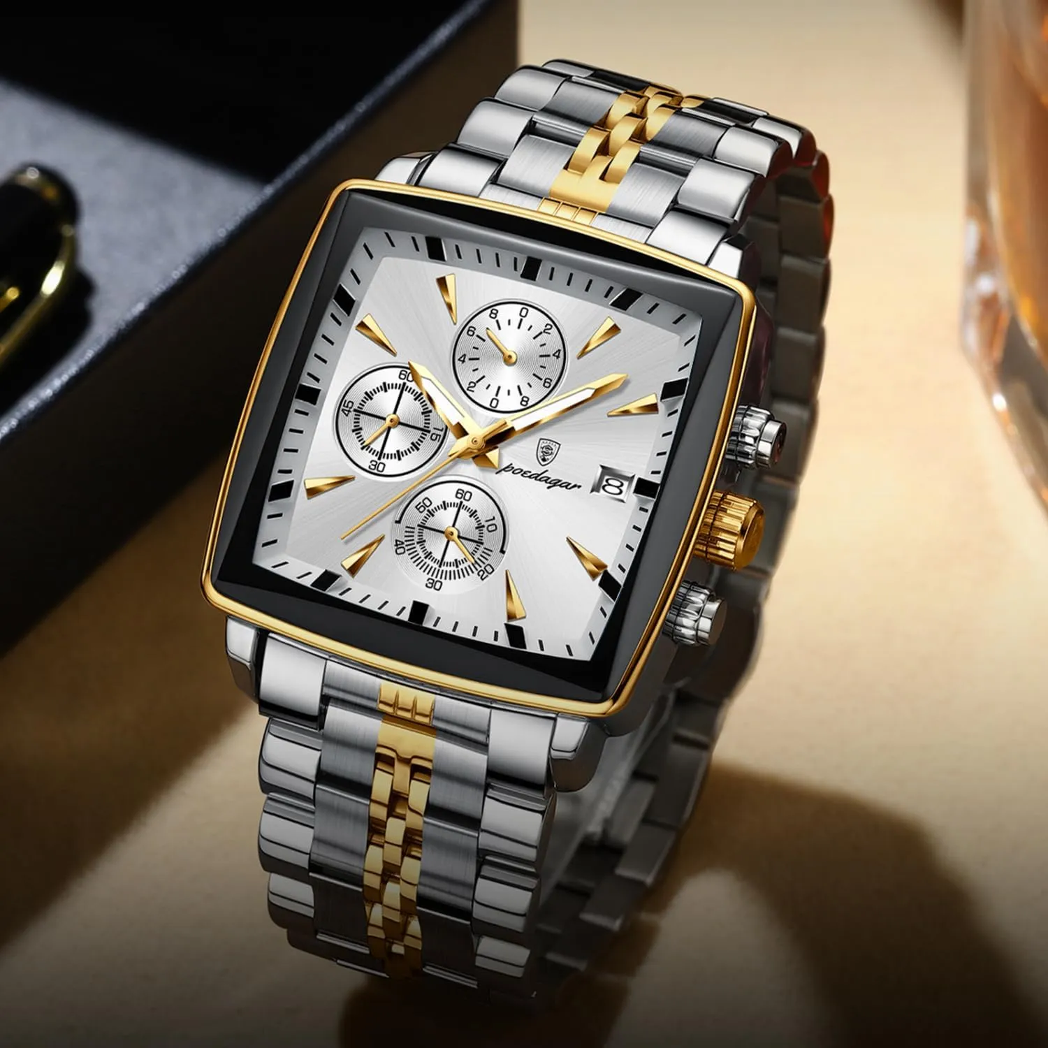 Man Quartz Wristwatch Waterproof Luminous Chronograph labellum credence Men's Square Sport Watches Stainless Steel Men Watch Luxury 