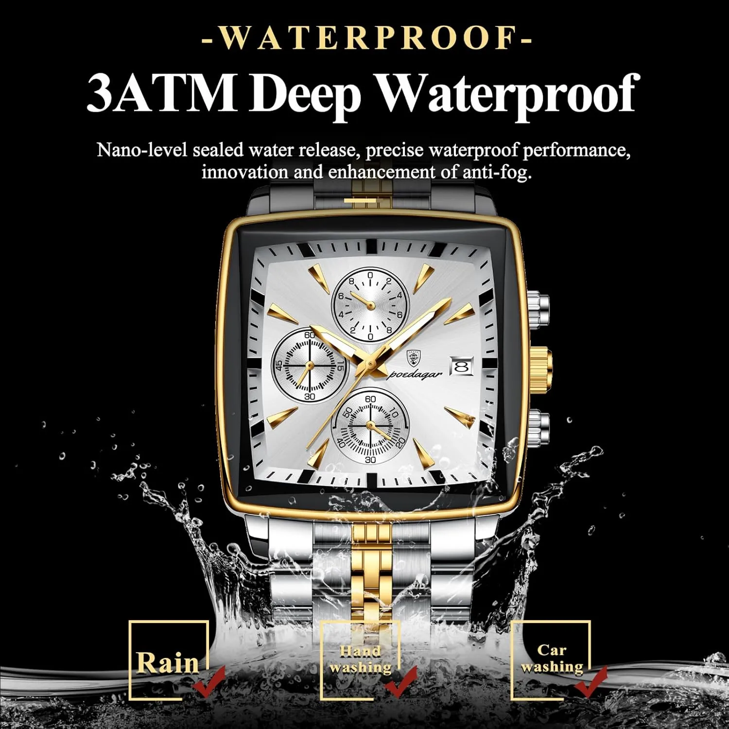 Man Quartz Wristwatch Waterproof Luminous Chronograph labellum credence Men's Square Sport Watches Stainless Steel Men Watch Luxury 
