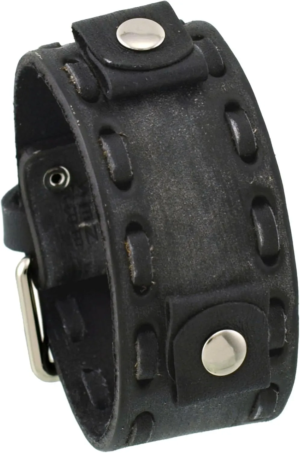 maze metropolis saturday statue Width Wide Leather Cuff Watch Band #VSB-K Washed Out Faded Dark Gray 20mm Lug 