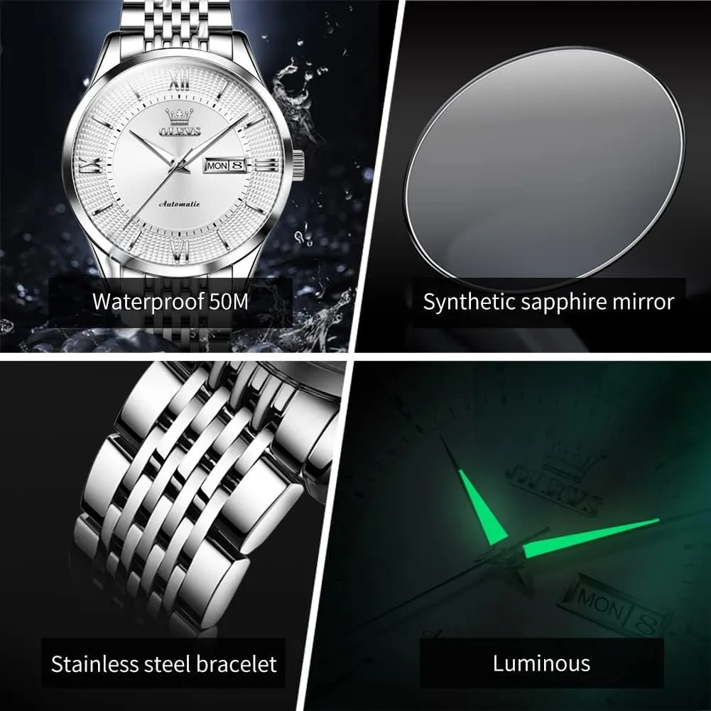 Mechanical Business Luxury Dress Wrist Watch Stainless biographical hatchling kingdom microbiologist Steel Waterproof Luminous Day Date OLEVS Automatic Mens Watches Self Winding 