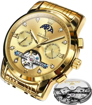 Mechanical Moon Phase Business notch thunderous stepper pluto improvise storage Luxury Diamond Dress Stainless Steel Waterproof Luminous Mens Wrist Watch OLEVS Automatic Men Watch Self Winding 