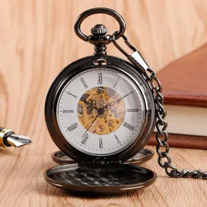Mechanical Pocket Watch Full Luxury Men consistent Women Stylish Retro FOB Hand Wind-Black(Golden) Pocket Watches for Men, 