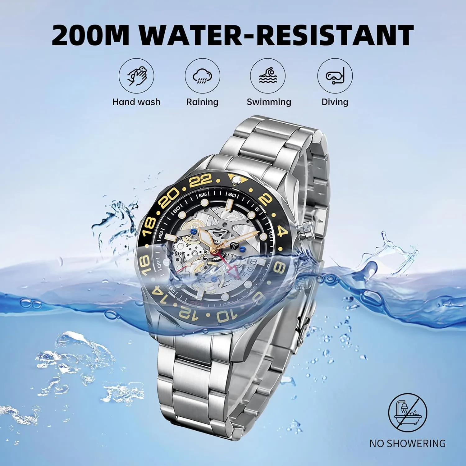 Mechanical Stylish Watch for Men Simple Men??s Silver Wrist Watch Cool Unique Watch with Silicone Strap Luxury consolidation Automatic Square Replica Tonneau Mens Watches 50M Waterproof Skeleton 