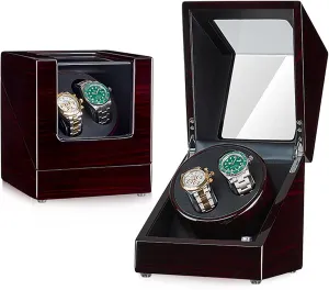 Mechanical Watch Storage Display stride Case Wooden Automatic Wristwatch Winding Rotating Watches Box with Quiet Moto,C Double Watch Winder for 2 Watches Self-Winding 