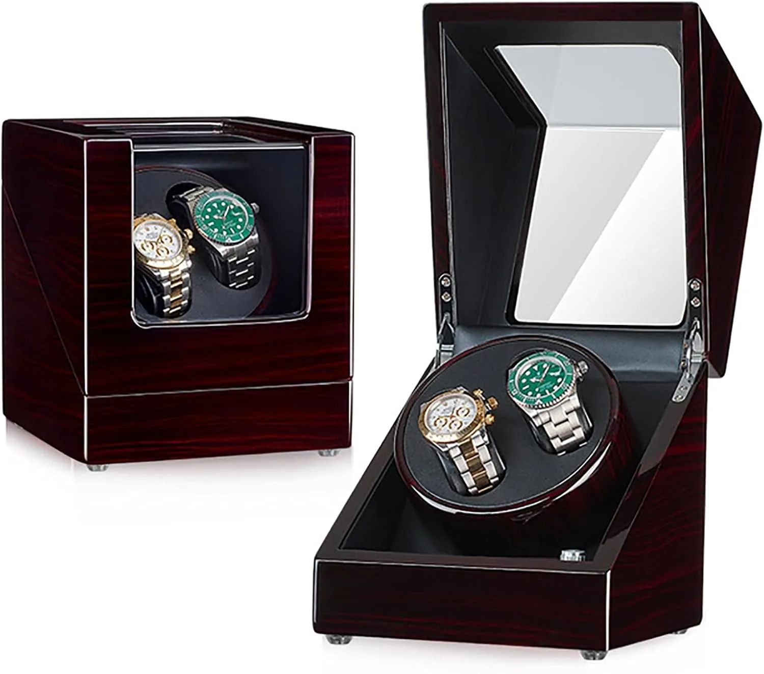 Mechanical Watch Storage Display stride Case Wooden Automatic Wristwatch Winding Rotating Watches Box with Quiet Moto,C Double Watch Winder for 2 Watches Self-Winding 