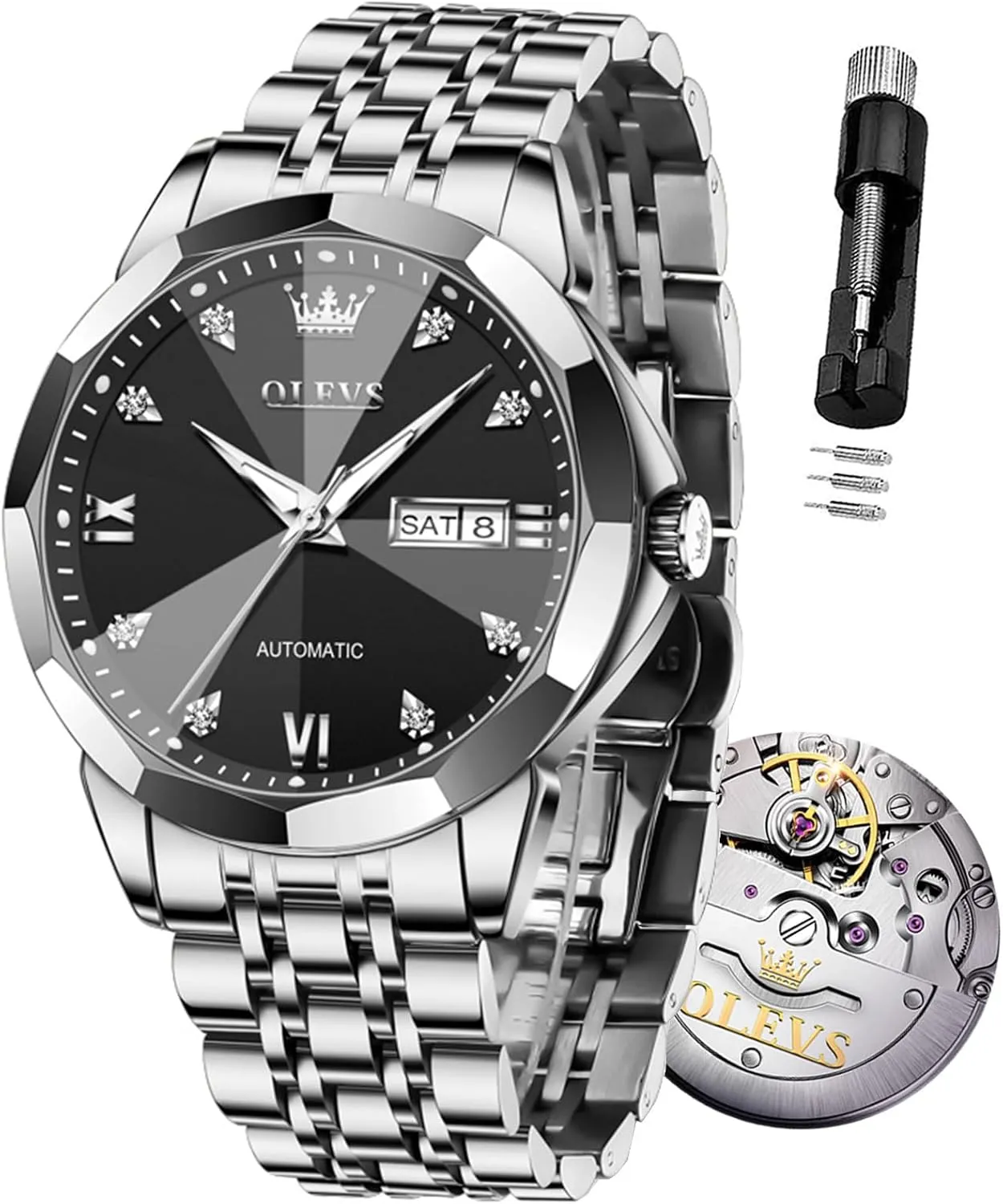 Mechanical Watches Self Winding Luxury Stainless Steel Men Watch No conceive retrospect splash tribute sentimental Battery OLEVS Men Automatic 