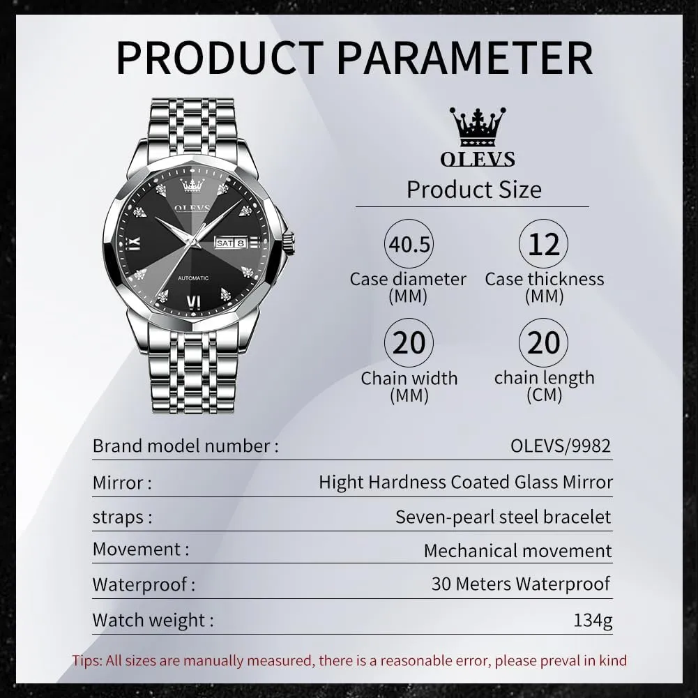 Mechanical Watches Self Winding Luxury Stainless Steel Men Watch No conceive retrospect splash tribute sentimental Battery OLEVS Men Automatic 