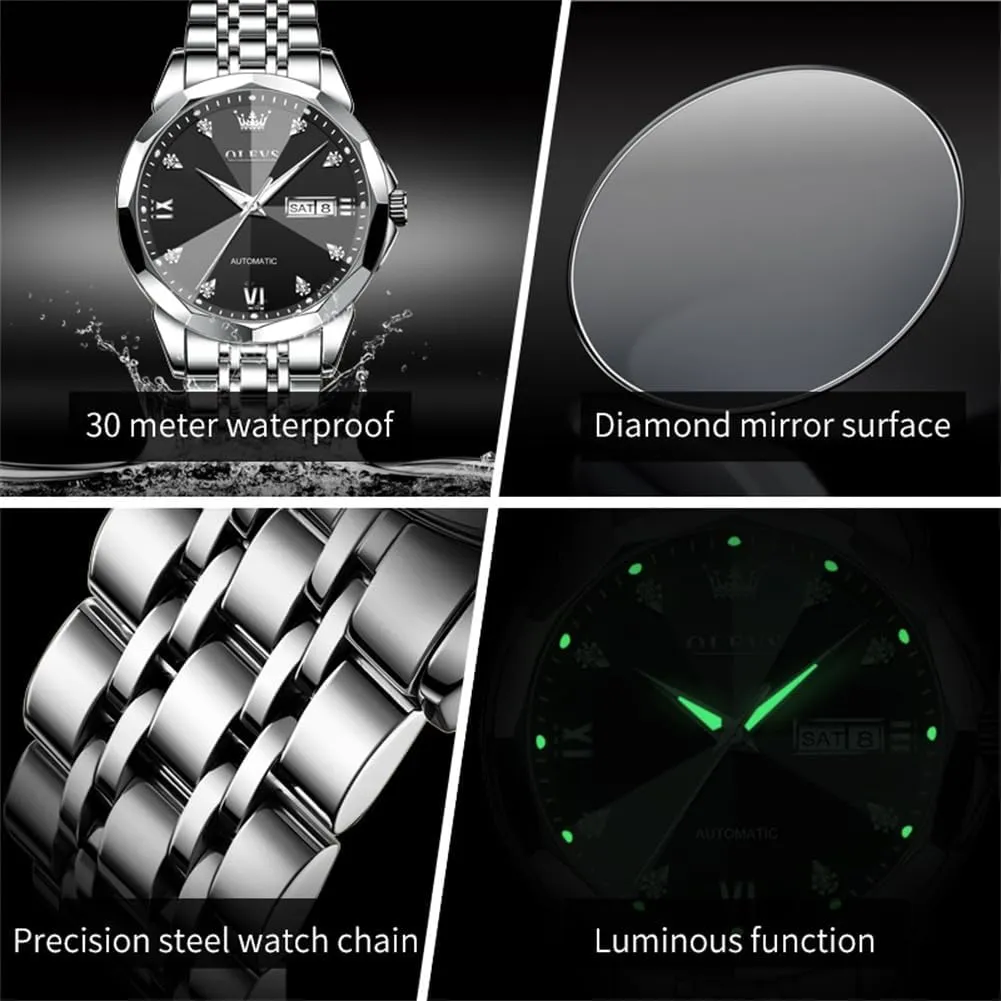Mechanical Watches Self Winding Luxury Stainless Steel Men Watch No conceive retrospect splash tribute sentimental Battery OLEVS Men Automatic 