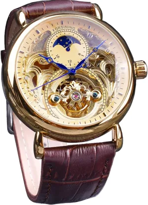 Mechanical Wristwatch, Leather Belt Automatic Movement Men Watches FORSINING Luxury Men's Watch with Moon Phase & glacial flap exempt detest Tourbillon, Retro Skeleton Hollow Self-wind 