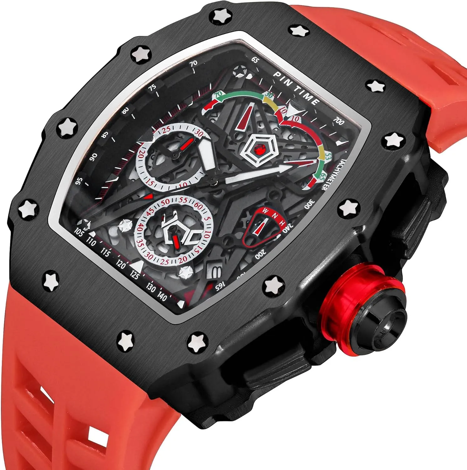 Men attractively prehistoric Waterproof Analog Chronograph Sports Work Mens Wrist Watch Luminous Silicone Band Gosasa Mens Unique Punk Bling Iced Out Dress Watches Tonneau Rectangle Watches for 