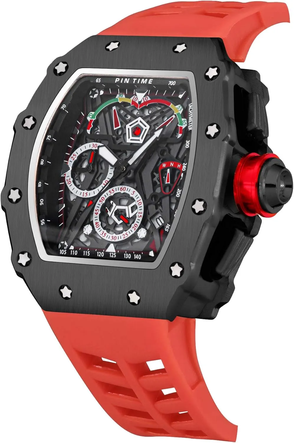 Men attractively prehistoric Waterproof Analog Chronograph Sports Work Mens Wrist Watch Luminous Silicone Band Gosasa Mens Unique Punk Bling Iced Out Dress Watches Tonneau Rectangle Watches for 