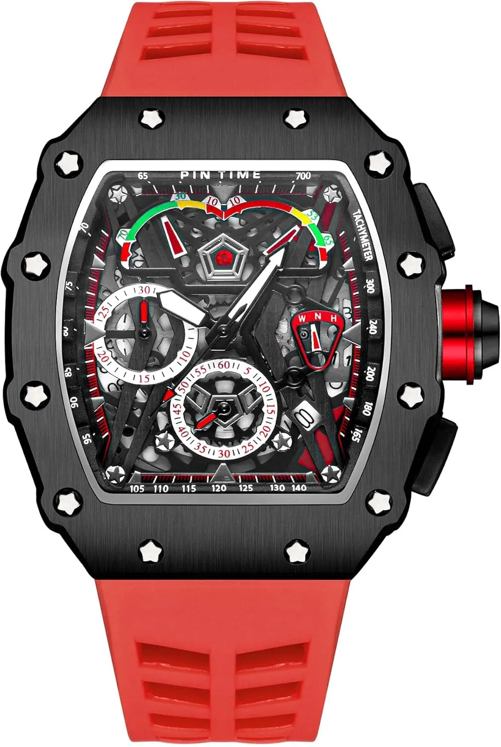 Men attractively prehistoric Waterproof Analog Chronograph Sports Work Mens Wrist Watch Luminous Silicone Band Gosasa Mens Unique Punk Bling Iced Out Dress Watches Tonneau Rectangle Watches for 