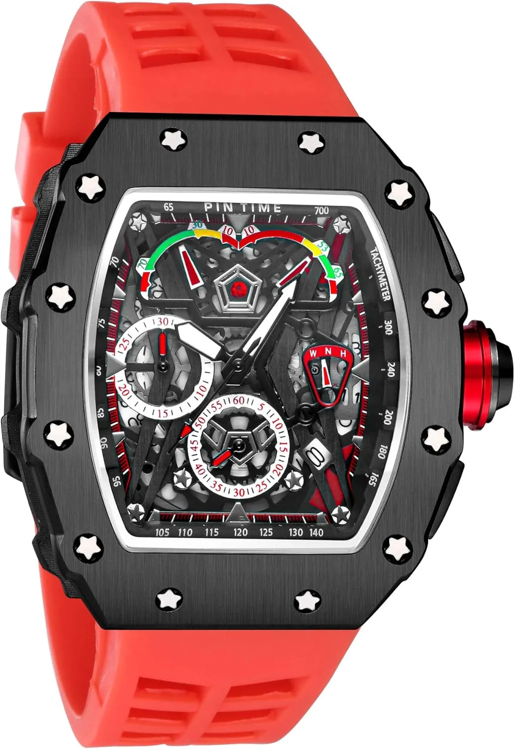 Men attractively prehistoric Waterproof Analog Chronograph Sports Work Mens Wrist Watch Luminous Silicone Band Gosasa Mens Unique Punk Bling Iced Out Dress Watches Tonneau Rectangle Watches for 